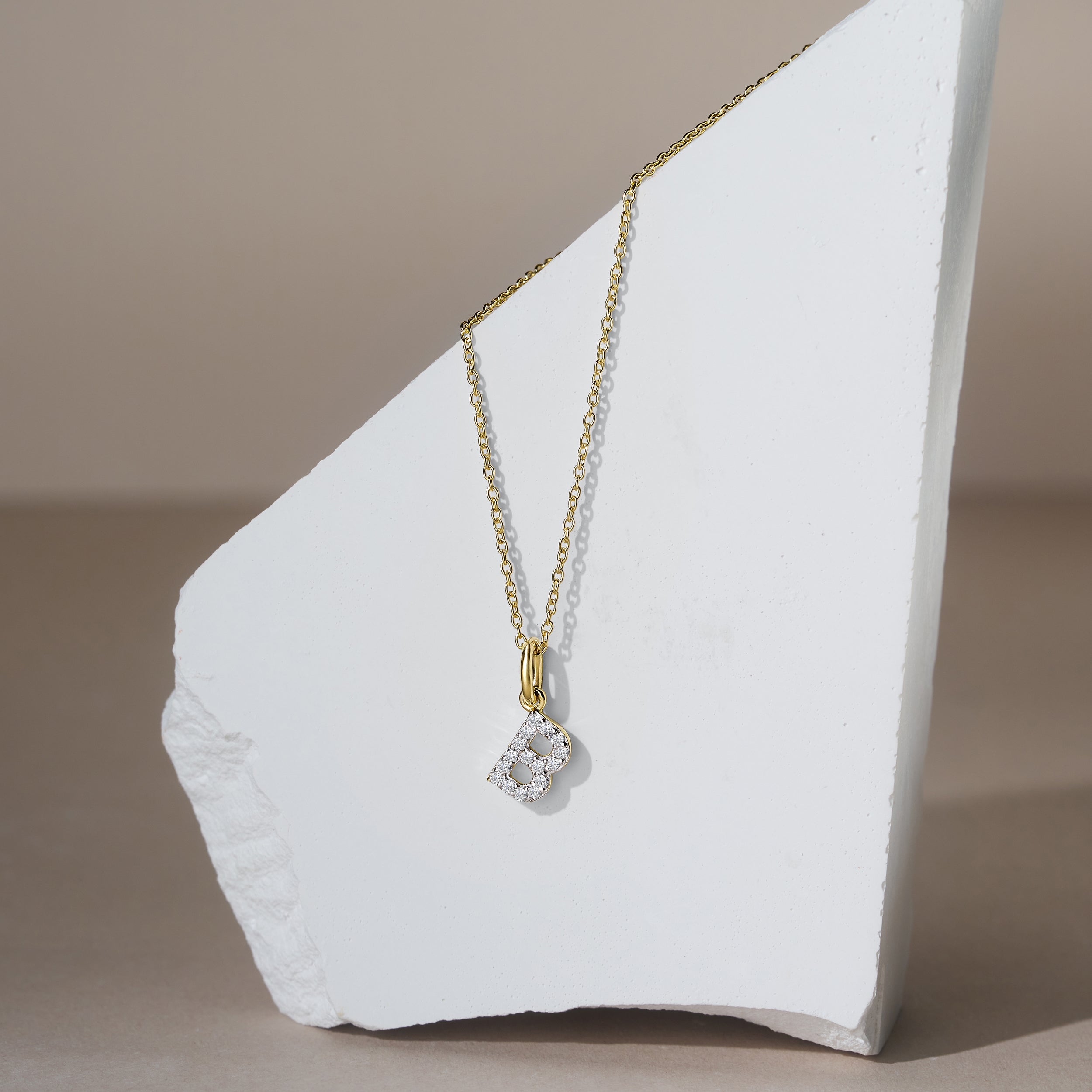 Love Letter Initial B Lab Diamond Necklace set in 18K Gold Vermeil